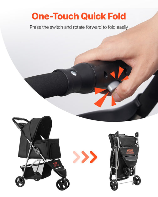 The Growing Mart Foldable 3 Wheel Pet Stroller with Brake for Safe Travel